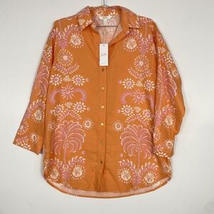 Lilly Pulitzer Shirt Womens Medium Orange Kwitney Breezy Palm Long Sleeve Tunic